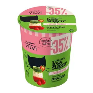 Jogurtas Vilvi Vilkyškių LESS SUGAR su matcha ir braškėmis, LIMITED EDITION 3,5% rieb., 350g