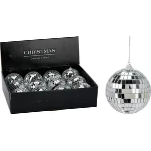 Eglutės žaisliukas veidrodinis burbulas 80 mm, sidabrinis