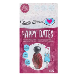 Datulės su liofilizuotų juodųjų serbentų milteliais 100g