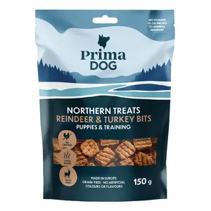 PrimaDog Šiaurės Skanukai Elnienos-Kalakutienos kąsneliai šuniukams ir treniravimui 150g
