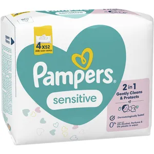 Kūdikių servetėlės PAMPERS Sensitive, Plastic Free, 4x52 vnt.