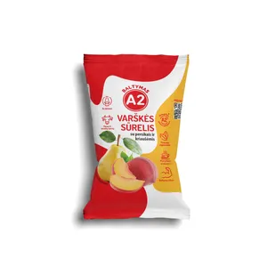 Varškės sūrelis be laktozės iš A2 pieno su persikais ir kriaušėmis 7,2% rieb., 100g
