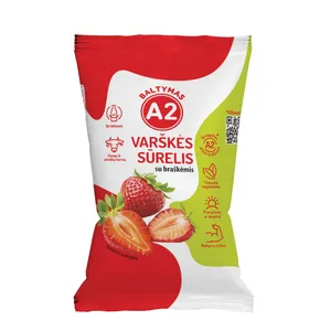 Varškės sūrelis be laktozės iš A2 pieno su braškėmis, 7,2% rieb., 100 g