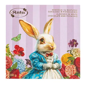 Migdolai su baltuoju šokoladu ir pistacijomis, 100 g