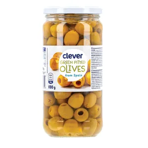 Žalios alyvuogės be kauliukų CLEVER Hojiblanca, 690 g