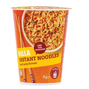 Greitai paruošiami makaronai BILLA Beef Curry flavour, 75g
