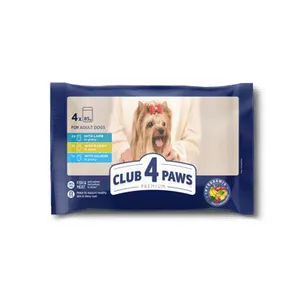 Visavertis konservuotas pašaras šunims CLUB 4 PAWS su ėriena padaže, su triušiena padaže, su lašiša padaže (4 ? 85g)