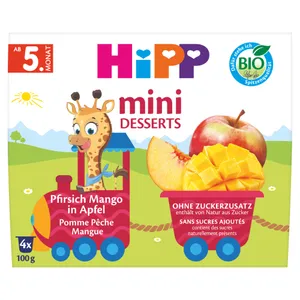 Ekologiška obuolių, persikų ir mangų tyrelė nuo 5 mėn. HIPP 400 g