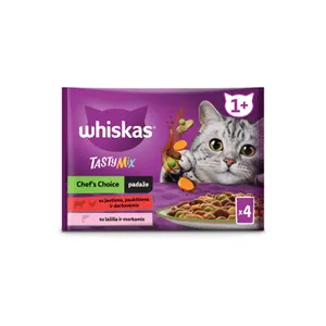 Visavertis šlapias ėdalas suaugusioms katėms Whiskas Tasty Mix 4-pack su jautiena ir paukštiena 4x85 g