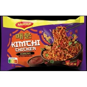 Korėjietiško stiliaus greitai paruošiami vištienos ir kimči skonio makaronai su aštriu padažu MAGGI, 130 g