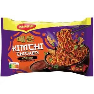 Korėjietiško stiliaus greitai paruošiami vištienos ir kimči skonio makaronai su aštriu padažu MAGGI, 130 g