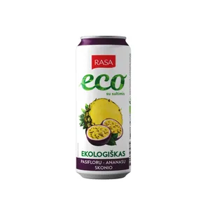 Ekologiškas pasiflorų ir ananasų skonio gazuotas gaivusis gėrimas su sultimis RASA BIO, 330 ml