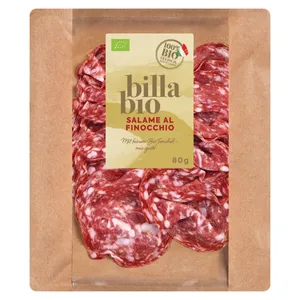 Ekologiškas, vytintas saliamis pankolių sėklomis FINOCCHIO nerūšinis griežinėliais BILLA BIO, 80 g