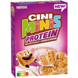 Cinamono skonio pusryčių dribsniai su vitaminais ir geležimi NESTLE CINI MINIS PROTEIN, 340 g