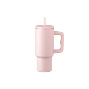 Maku termo puodelis su šiaudeliu, šviesiai rožinis, 720 ml.