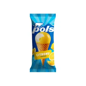 Citrininiai ledai su citrinų įdaru ir glaistu vafliniame kūgyje, POLS 150 ml
