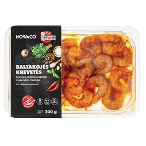 Baltakojės blyškiosios krevetės česnakų, aitriųjų paprikų ir kalendros marinate, atitirpintos, 300g. 
