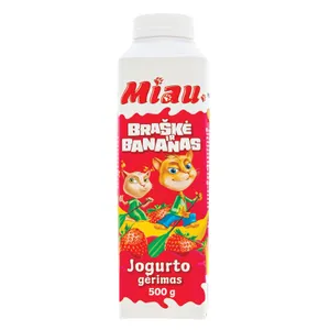 Jogurto gėrimas MIAU su braškėmis ir bananais 1,4% 500g