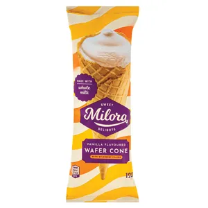 Vanilės skonio kūginiai ledai MILORA, 200 ml
