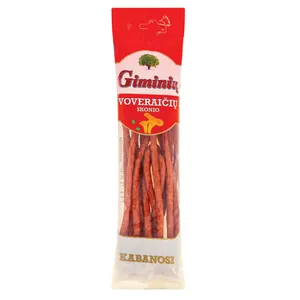 Karštai rūkytos GIMINIŲ  KABANOSSI voveraičių skonio, 100 g Pirma rūšis