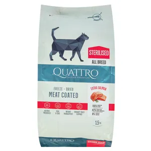 Sausas pašaras suaugusioms sterilizuotoms katems su daug lašišos QUATTRO, 1,5 kg.