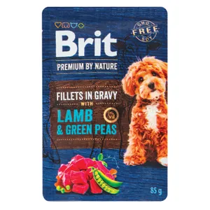 Konservuotas pašaras šunims BRIT PREMIUM BY NATURE DOG FILLETS IN GRAVY WITH LAMB & GREEN PEAS, 85 g 