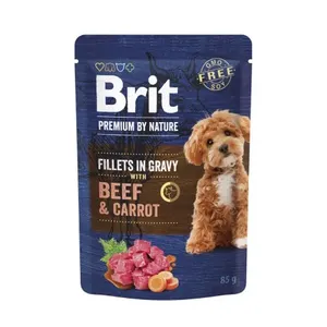 Konservuotas pašaras šunims BRIT PREMIUM BY NATURE DOG FILLETS IR GRAVY WITH BEEF & CARROT, 85 g 