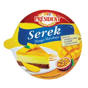 Mango ir pasiflorų skonio varškės desertas PRESIDENT, 400 g