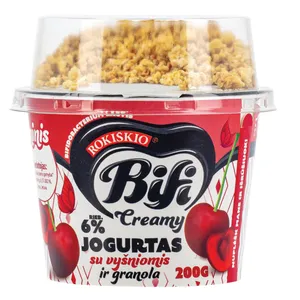 Vyšnių skonio jogurtas BIFI su granola, 6,3 % rieb., 200 g