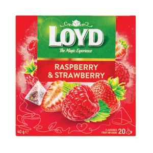 Aviečių ir braškių skonio vaisinė arbata LOYD, 20 vnt.