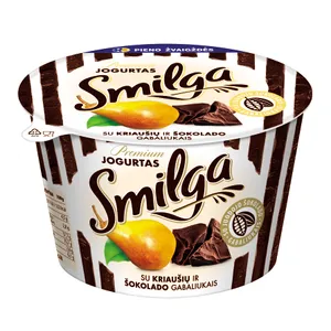 Jogurtas su kriaušių ir šokolado gabaliukais SMILGA PREMIUM, 4,5% rieb., 200 g