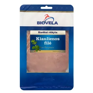 Karštai rūkyta kiaulienos filė su kmynais pirma rūšis BIOVELA, 90 g