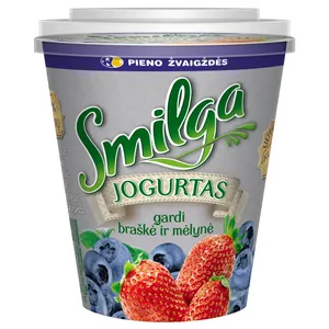 Jogurtas SMILGA 3,3% riebumo su mėlynių ir braškių gabaliukais, 380 g