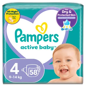 Sauskelnės PAMPERS ACTIVE BABY-DRY 4 (9-14 kg), 58 vnt.