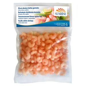 Šaldytos baltakojės blyškiosios krevetės be kiautų, virtos SUNRISE, 225 g
