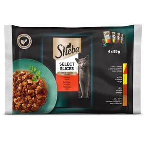 Ėdalas katėms SHEBA, įvairios mėsos rinkinys, maišeliuose, 4 x 85 g
