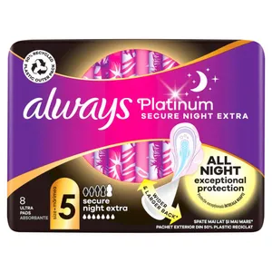 Higieniniai paketai ALWAYS Platinum Extra Secure Night, S5, 8 vnt.