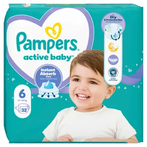 Sauskelnės PAMPERS Active Baby, Value Pack Minus, 6 dydis, 32 vnt.