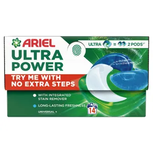 Skalbimo kapsulės ARIEL Ultra Power Universal+, 14 skalb.