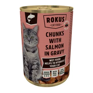 Konservuotas kačių ėdalas ROKUS, su lašiša, 415 g