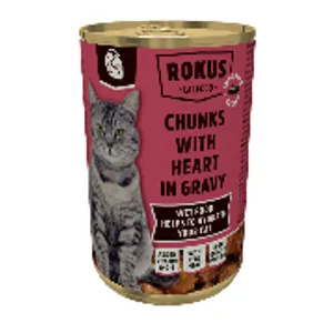 Konservuotas kačių ėdalas ROKUS, su širdimis, 415 g