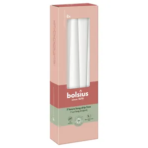 Žvakė BOLSIUS, balta, D 2,3 cm, L 24,5 cm, 7,5 h, 8 vnt.