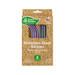 Šiaudeliai RAINBOW, su šepetėliu, nerūdijantis plienas, 8 vnt