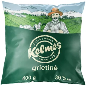 Grietinė KELMĖS, 30% riebumo, 400 g, maišelis