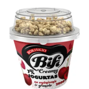Jogurtas BIFI Creamy, su vyšniomis ir granola , 6%. 200 g