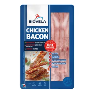 Karštai rūkytos vištienos juostelės BIOVELA "Chicken Bacon", 120 g