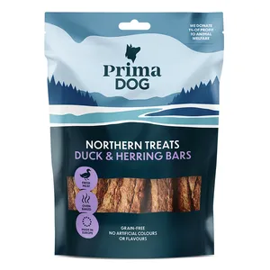 Skanukai šunims PRIMADOG antienos ir silkės juostelės, 80g