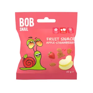 Obuolių ir braškių užkandis BOB SNAIL, 20 g
