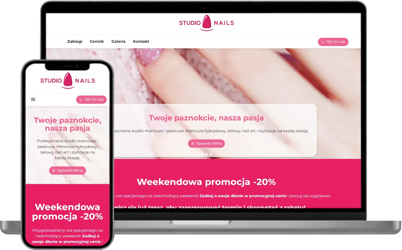 Gabinet kosmetyczny podczas zabiegu — przykład strony internetowej dla salonu kosmetycznego