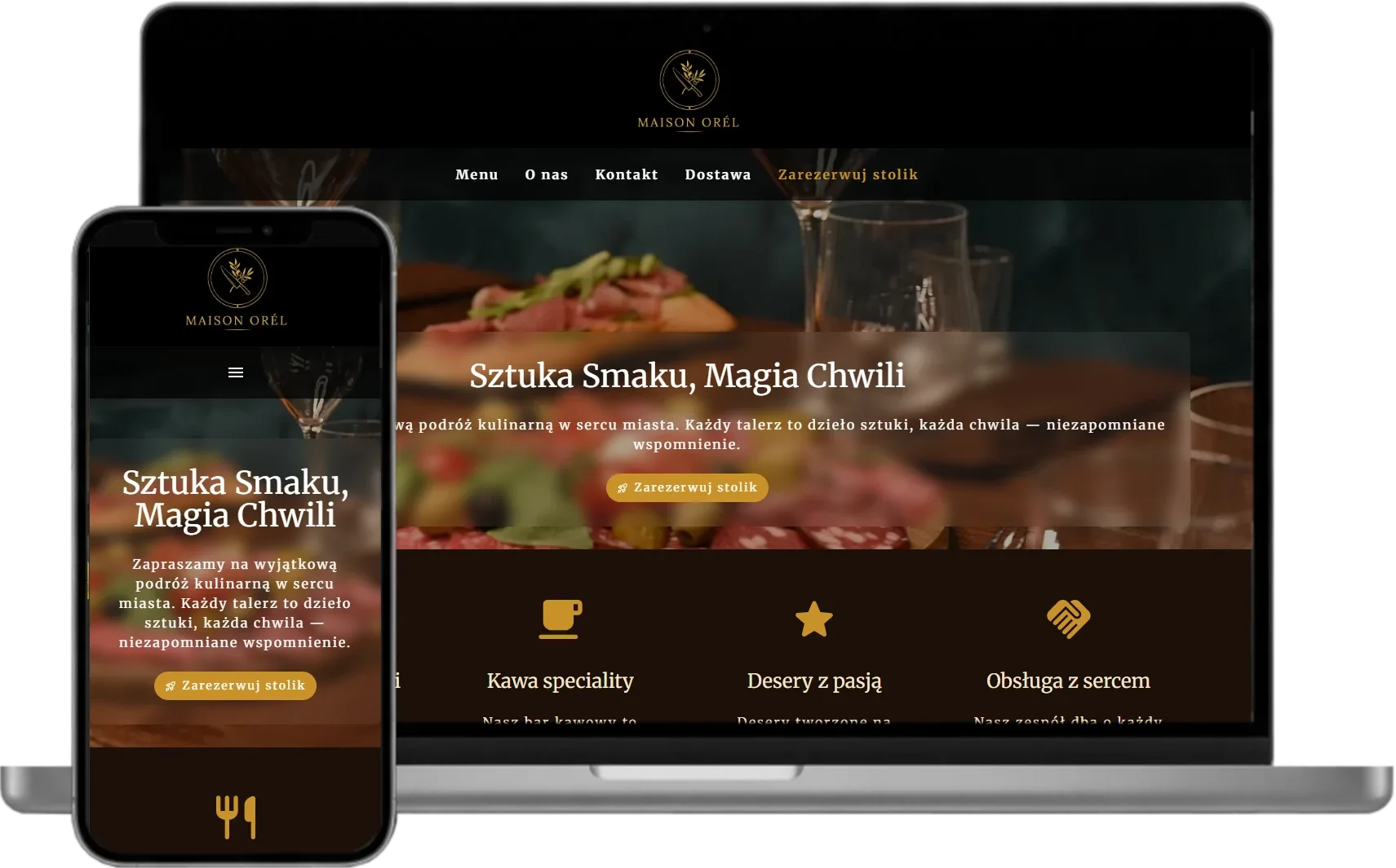 Wnętrze restauracji — przykład strony internetowej dla restauracji